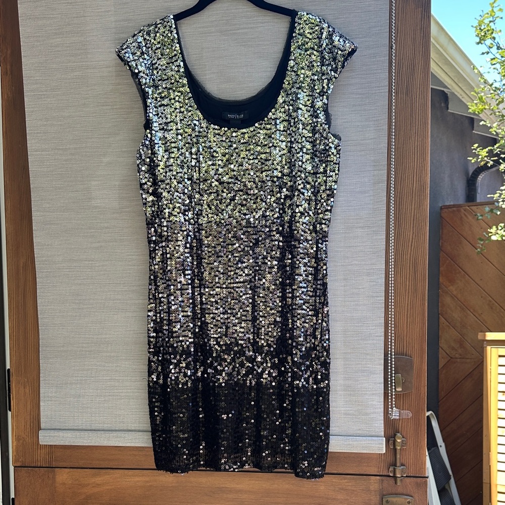 White House Black Market Black and Silver Sequin Mini Dress Size Large